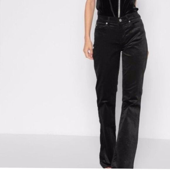 7 For All Mankind Black Velvet Bootcut Ankle Jeans Size 32 - Picture 1 of 13